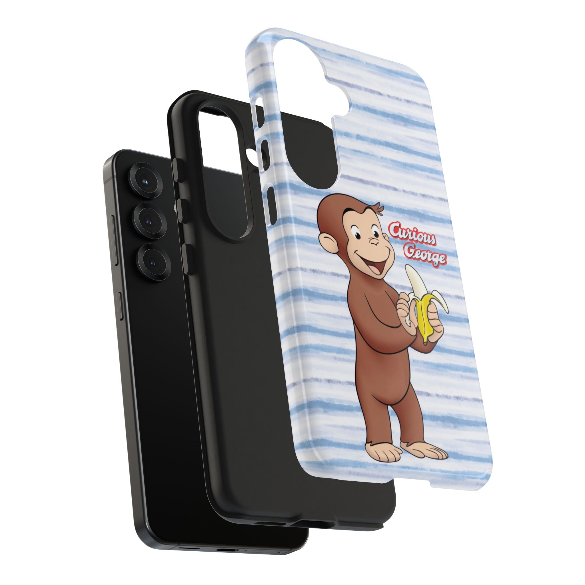 Curious George Banana Tough Phone Case — Cute Kids iPhone Cover, Blue Stripe Protective Case - Creations by Chris and Carlos