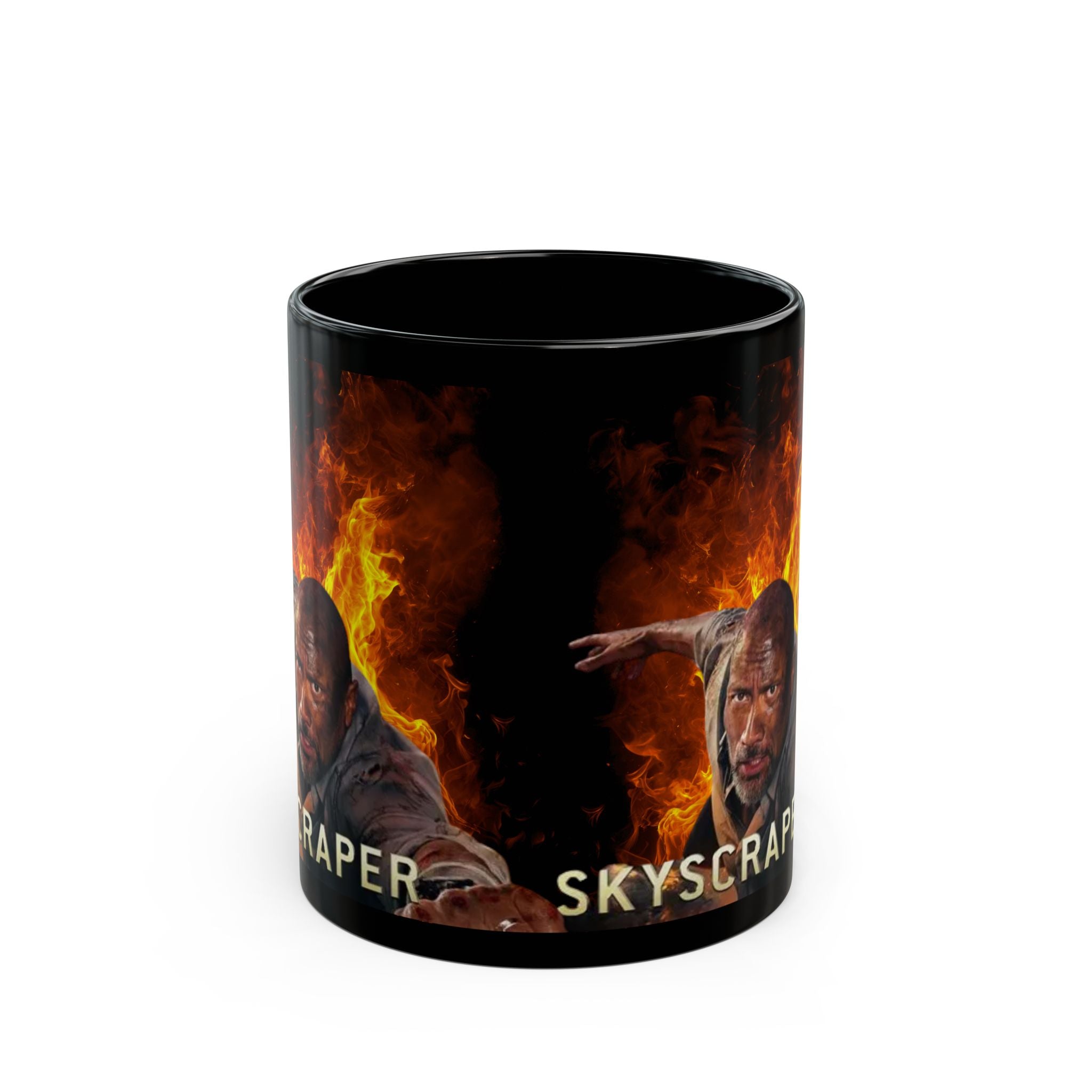 Skyscraper Movie Mug — Dwayne Johnson Action Fire Scene 11oz/15oz Black Coffee Cup - Creations by Chris and Carlos