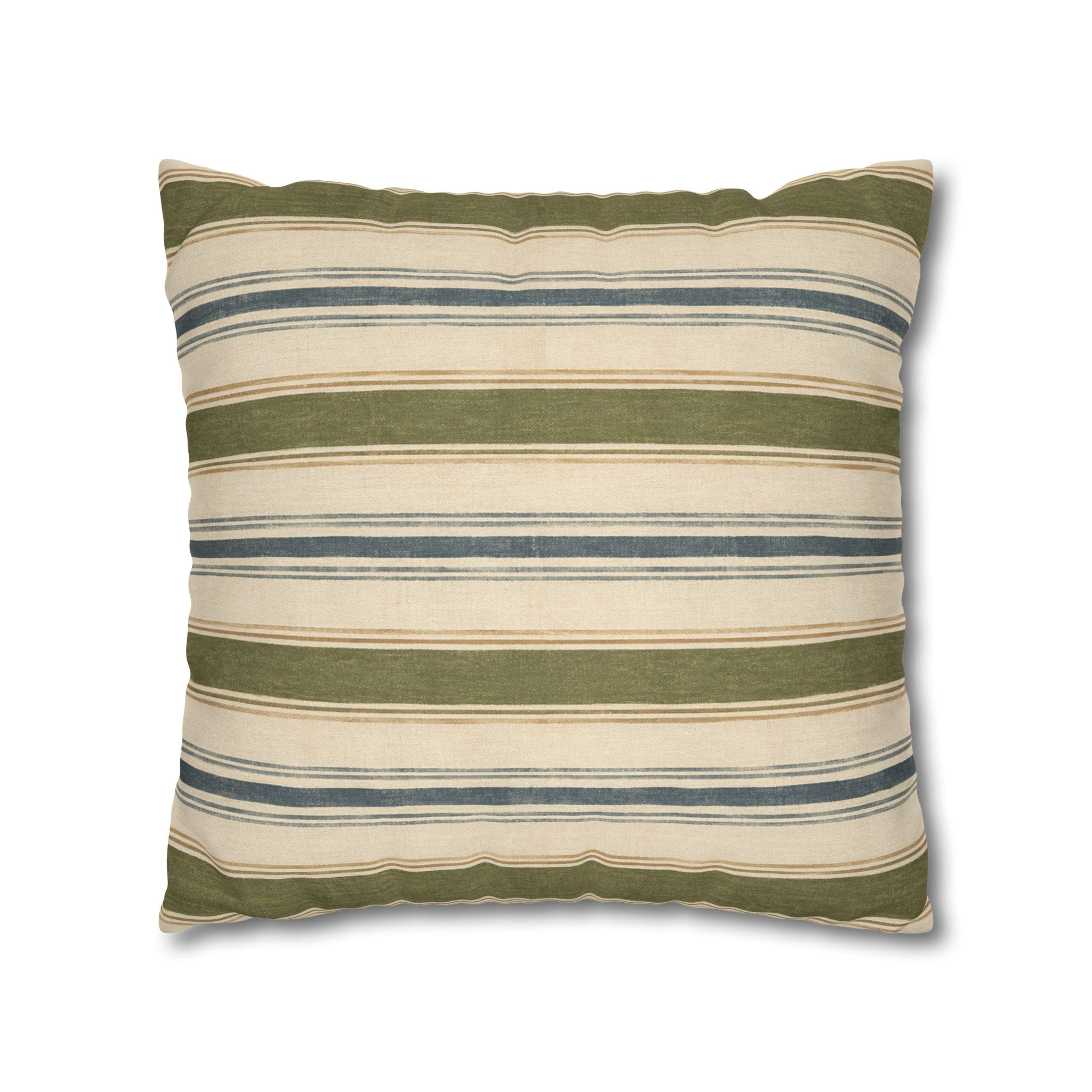 Striped Green Blue Throw Pillowcase — Coastal Farmhouse Square Accent Pillow Cover - Creations by Chris and Carlos