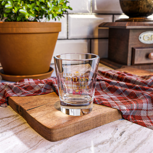Shot Glass — “I May Not Have 30 Years, But I Have An Hour” Gold & Red Novelty Shot Glass - Creations by Chris and Carlos