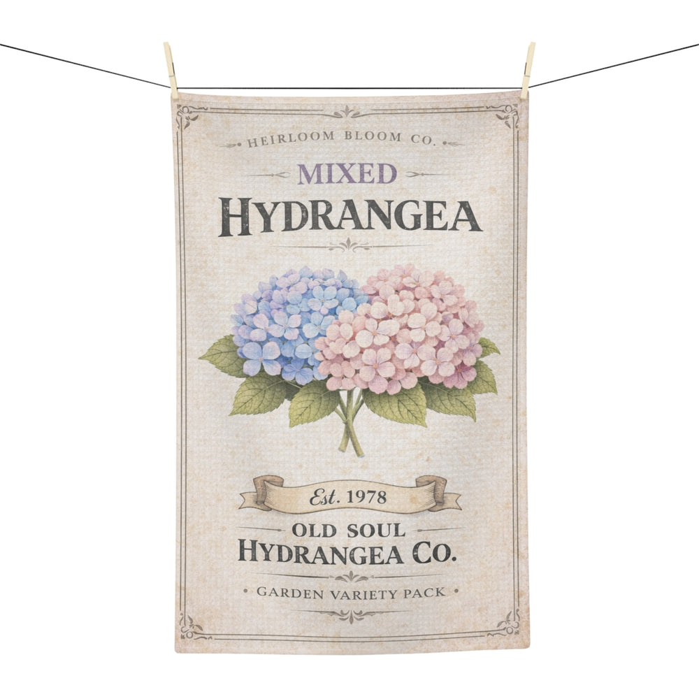 Hydrangea Tea Towel — Vintage Botanical Kitchen Towel (Mixed Hydrangea)