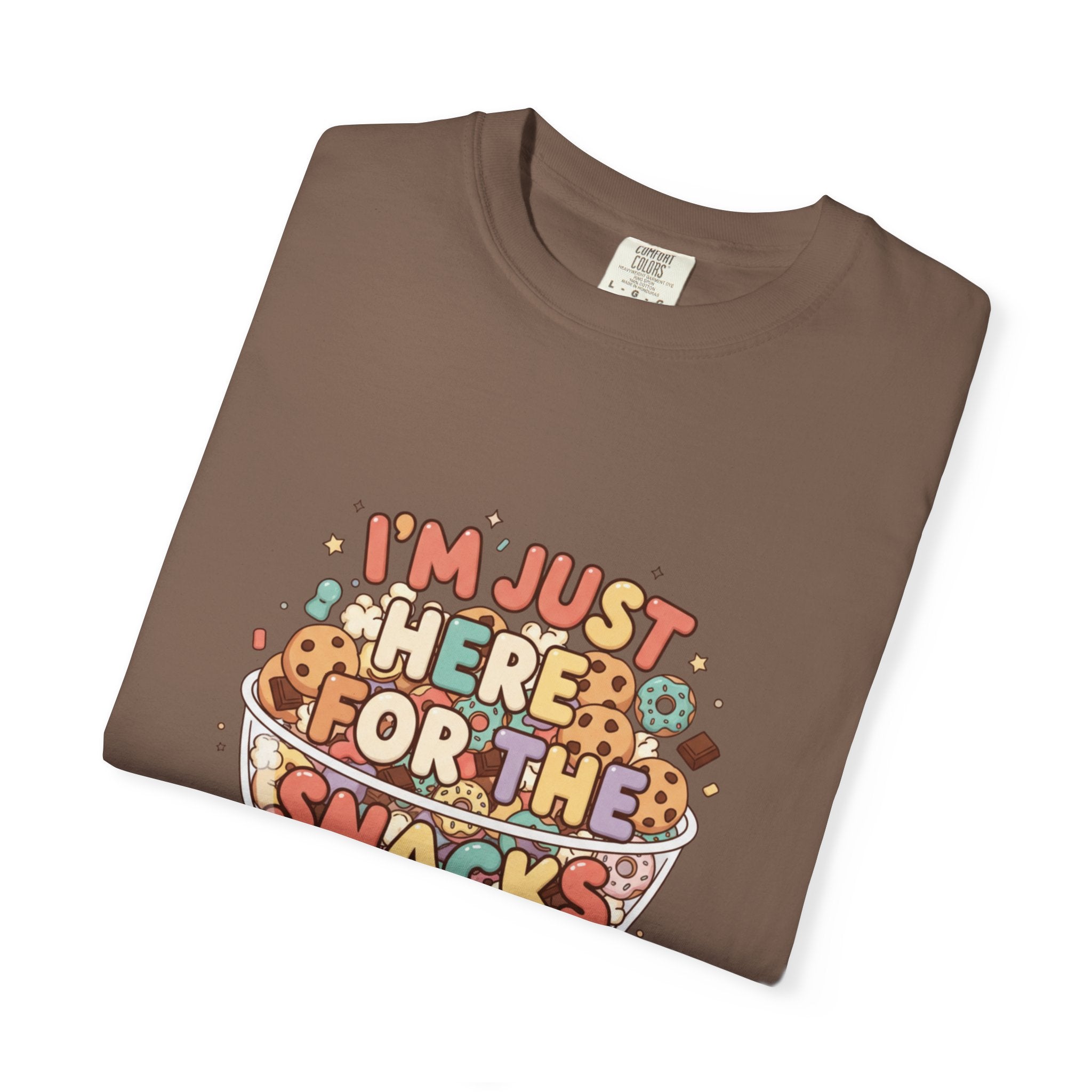 T-Shirt — "I'm Just Here for the Snacks" Funny Retro Graphic Tee - Creations by Chris and Carlos