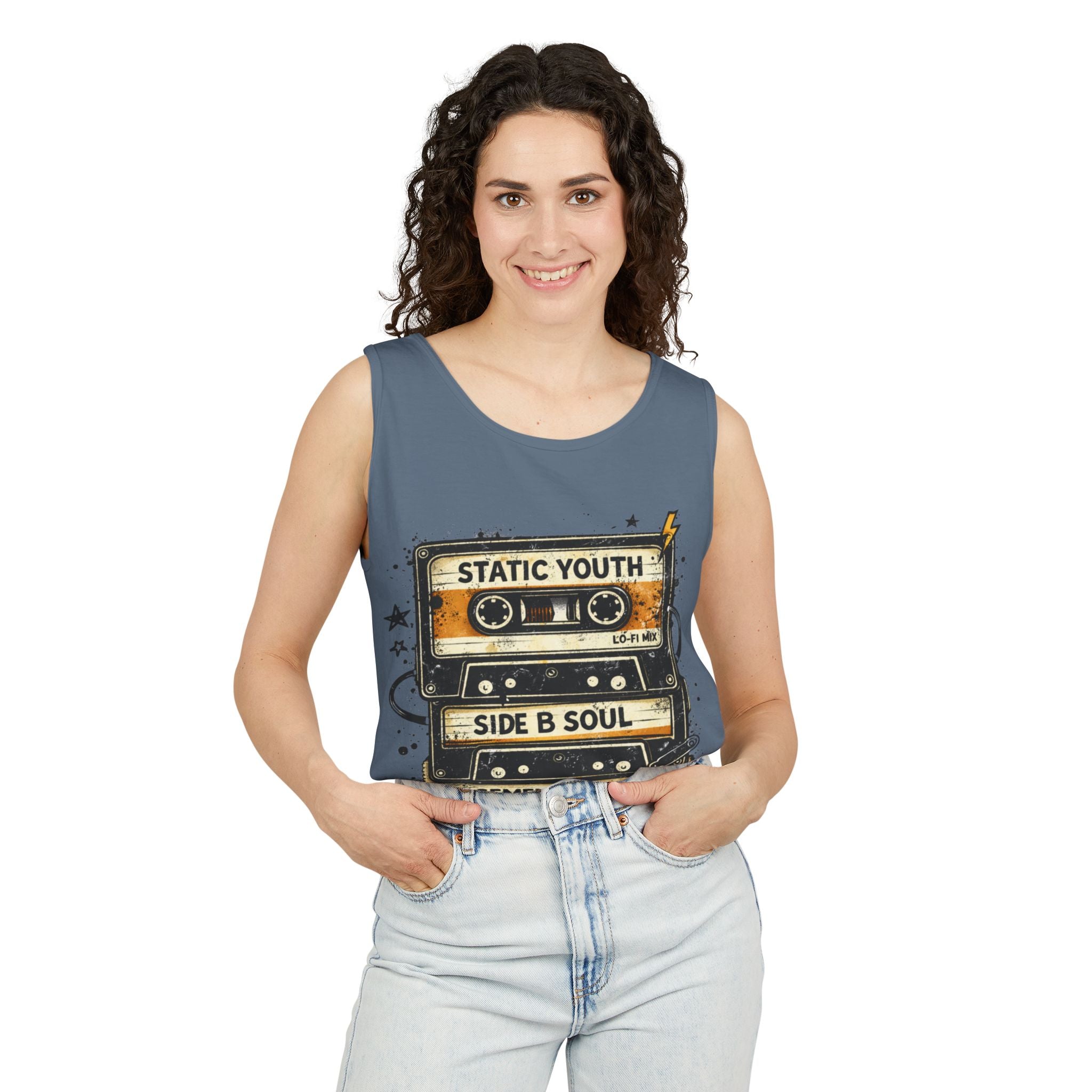 Cassette Tape Tank Top — "Static Youth / Side B Soul" Retro Music Vintage Tank - Creations by Chris and Carlos