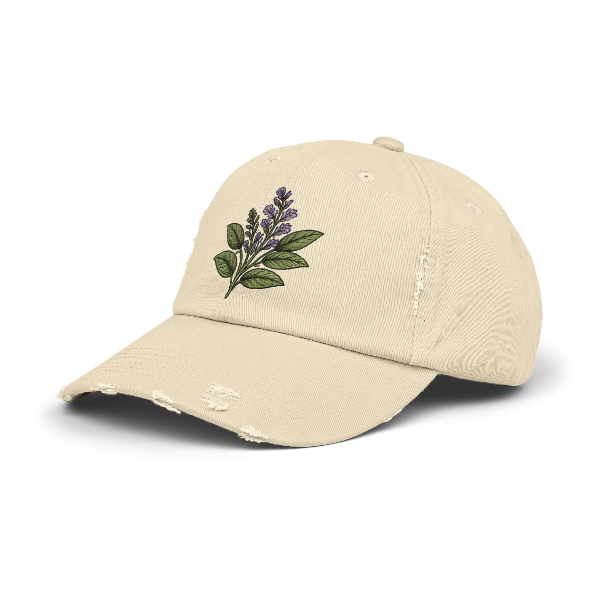 Old Soul Apothecary Distressed Black Baseball Cap with Lavender Sprig Embroidery - Creations by Chris and Carlos