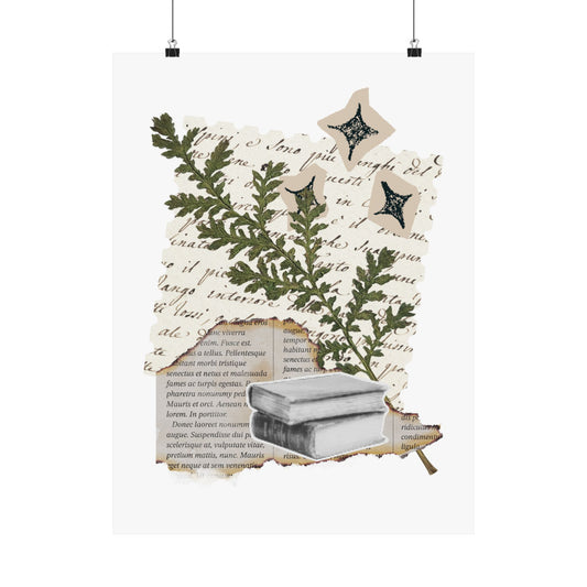 Briarwood Garden Botanical Collage Matte Poster — Vintage Books & Fern Wall Art - Creations by Chris and Carlos