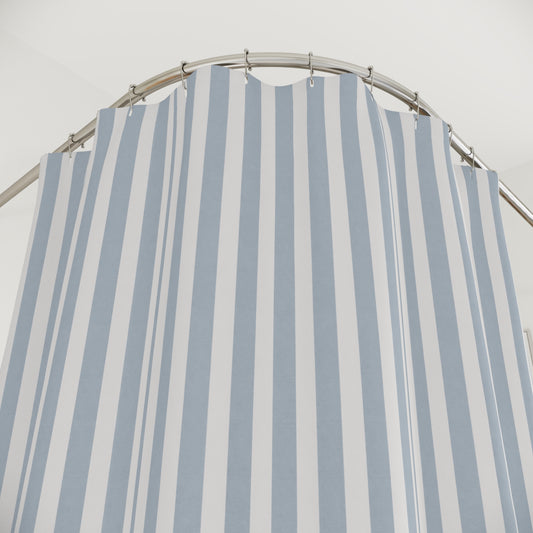 Blue & White Vertical Stripe Shower Curtain — Coastal Bathroom Curtain - Creations by Chris and Carlos