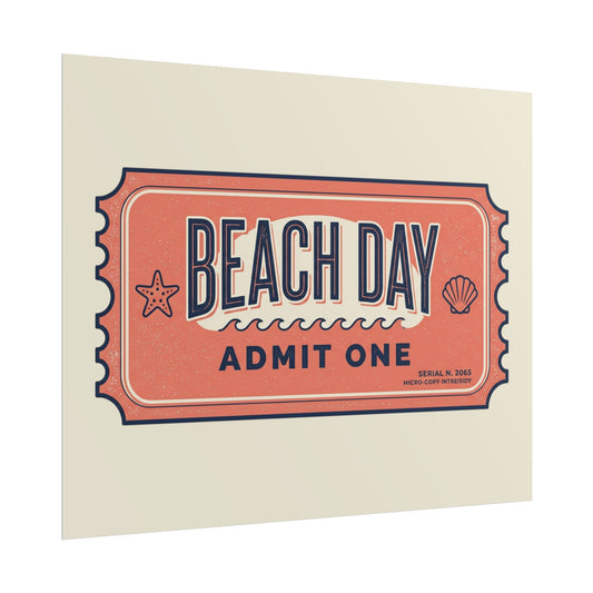 Poster — "Beach Day Admit One" Vintage Ticket Wall Art - Creations by Chris and Carlos
