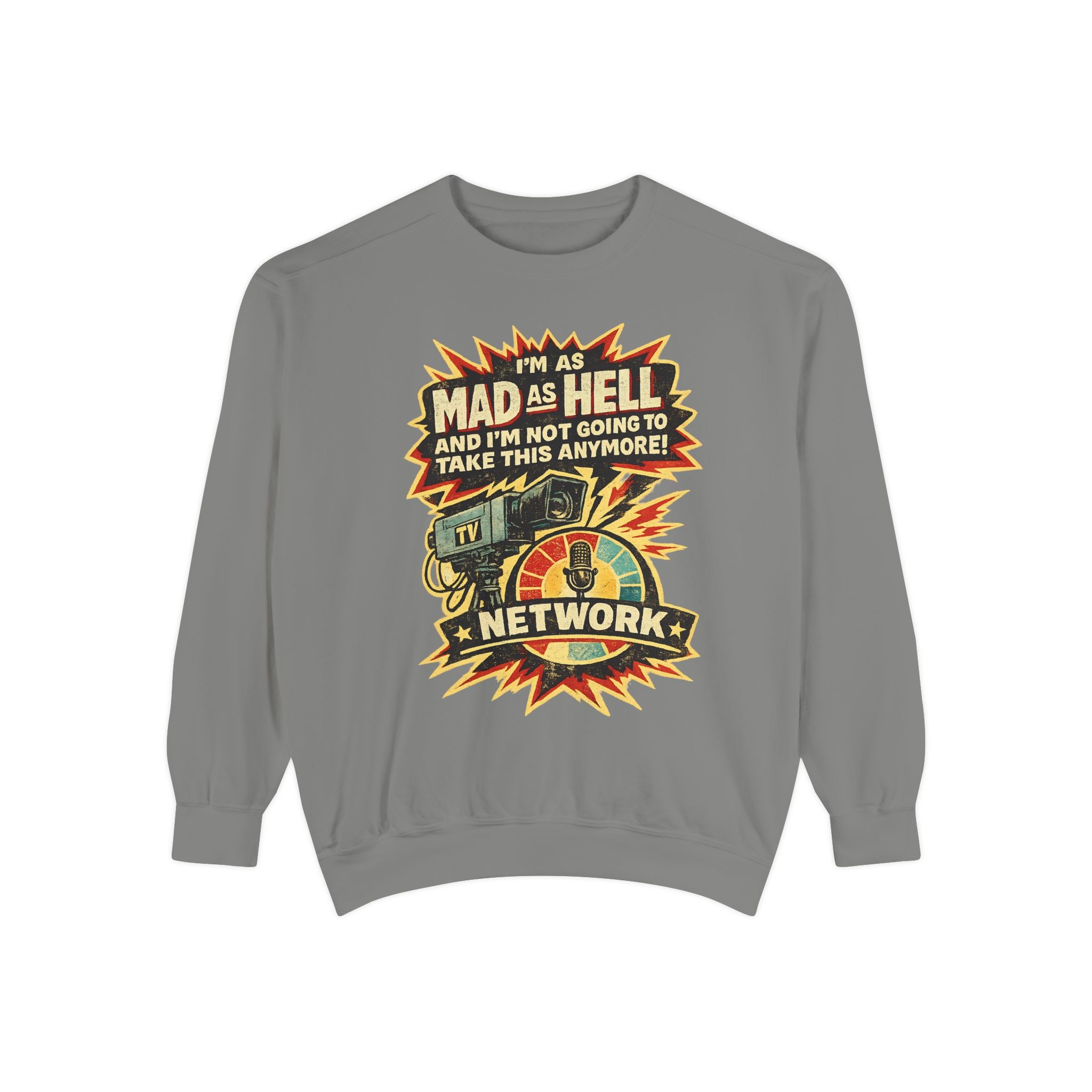 Mad As Hell TV Network Sweatshirt — Vintage Protest Graphic Crewneck - Creations by Chris and Carlos