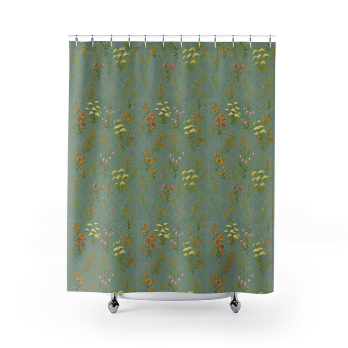 Floral Vintage Midnight Meadow Shower Curtains, Botanical Decor, Bathroom Accessories, Nature Inspired, Home Decor Gifts, Spring Decor