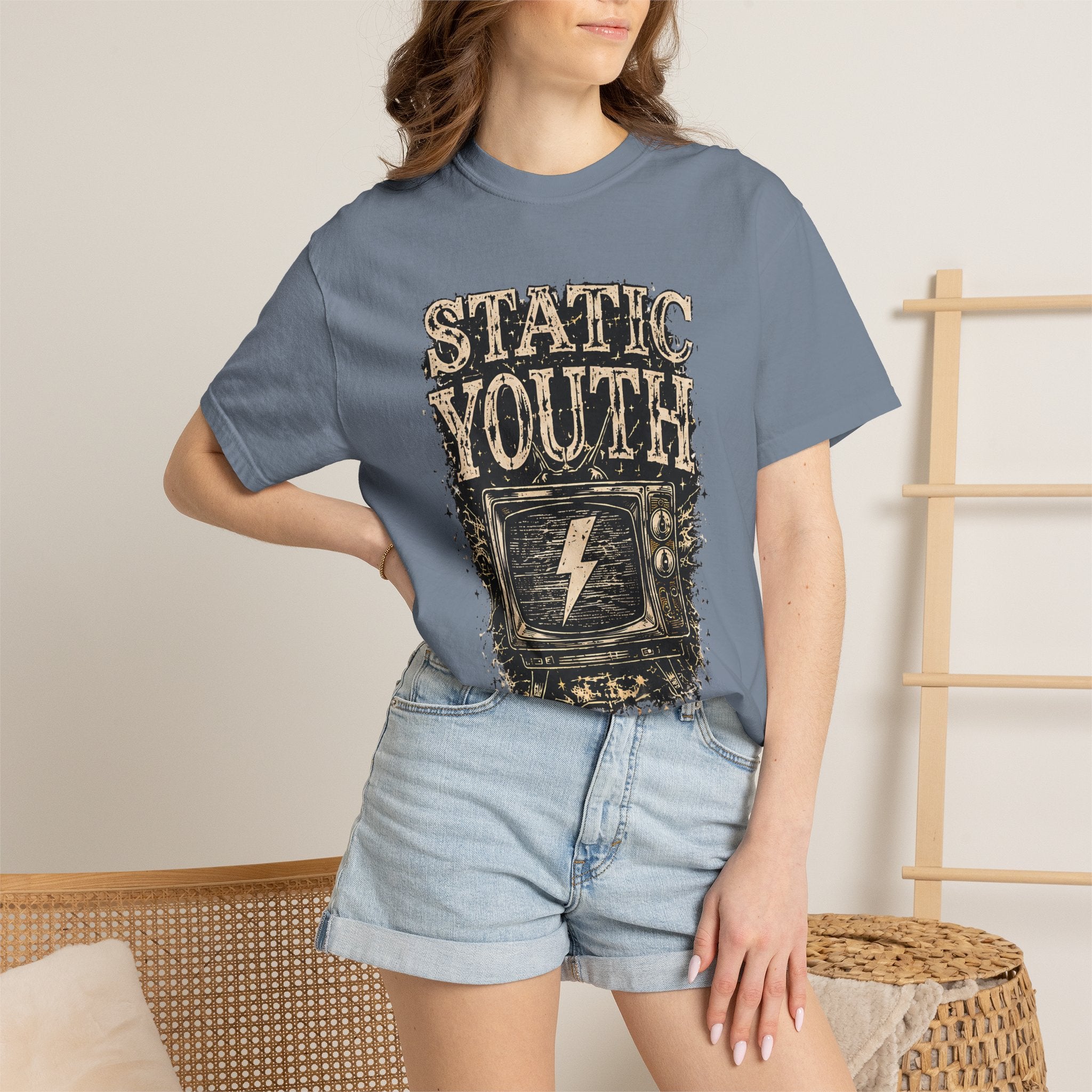 Static Youth Graphic Tee — Vintage TV Lightning Bolt "Old Soul Replay" - Creations by Chris and Carlos