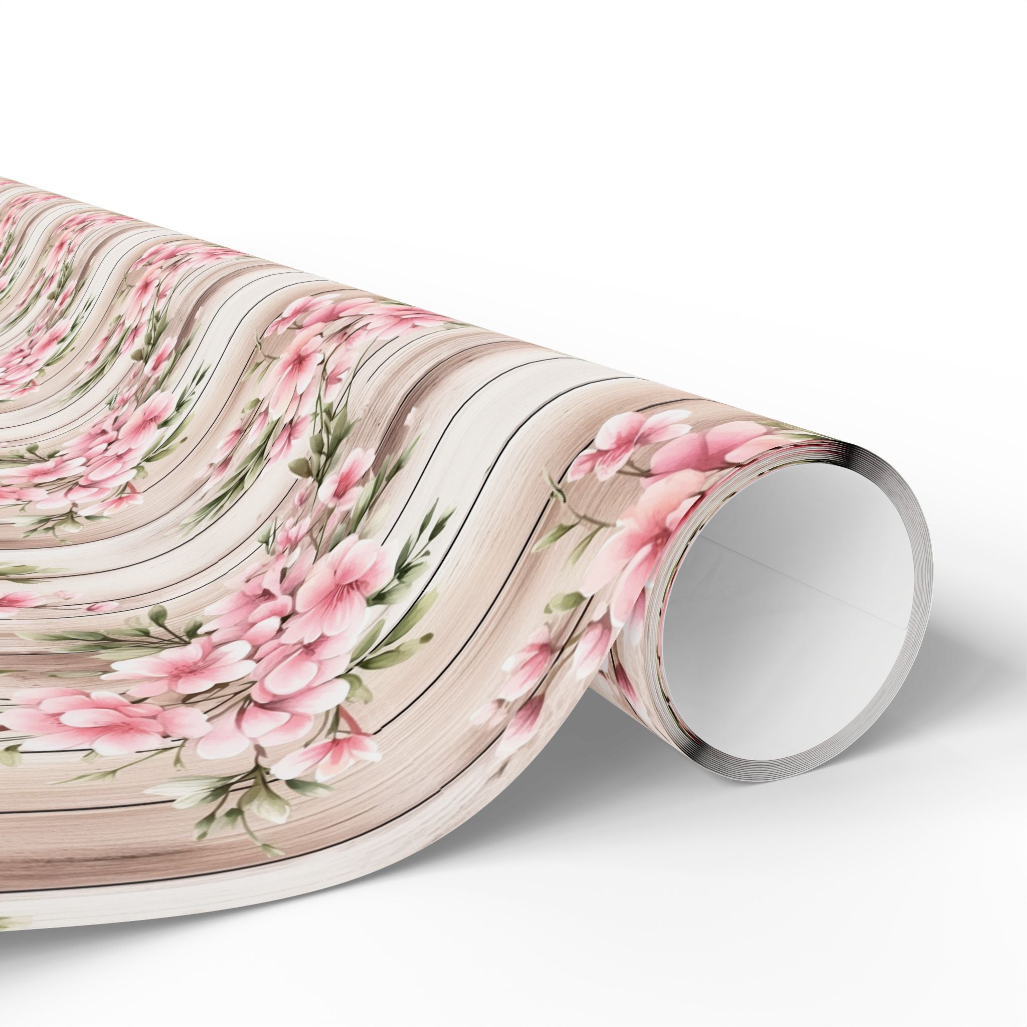 Easter Floral Woodgrain Wrapping Paper Roll — Pink Cherry Blossom Gift Wrap - Creations by Chris and Carlos