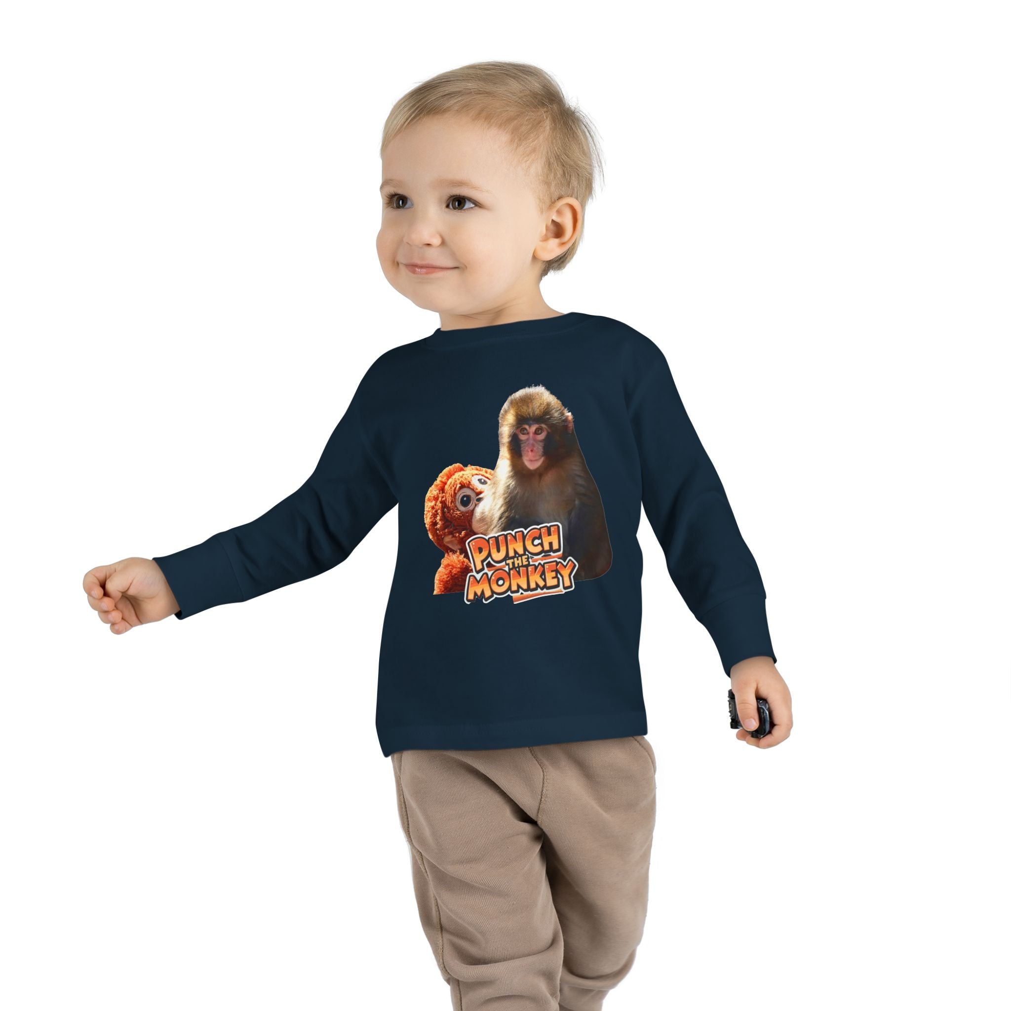 Punch Monkey Toddler Long Sleeve Tee Cute Monkey & Plush Character Shirt for Kids - Creations by Chris and Carlos