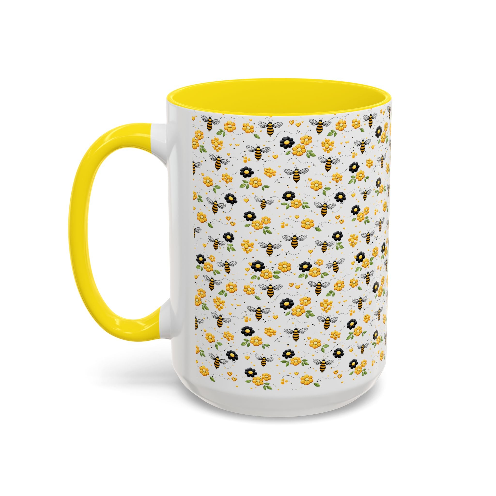 Bee & Yellow Floral Accent Coffee Mug – Cute Spring Floral Pattern (11/15oz) - Creations by Chris and Carlos