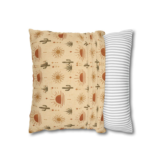 Desert Sunrise Square Pillowcase — Boho Cactus Sun Pattern - Creations by Chris and Carlos