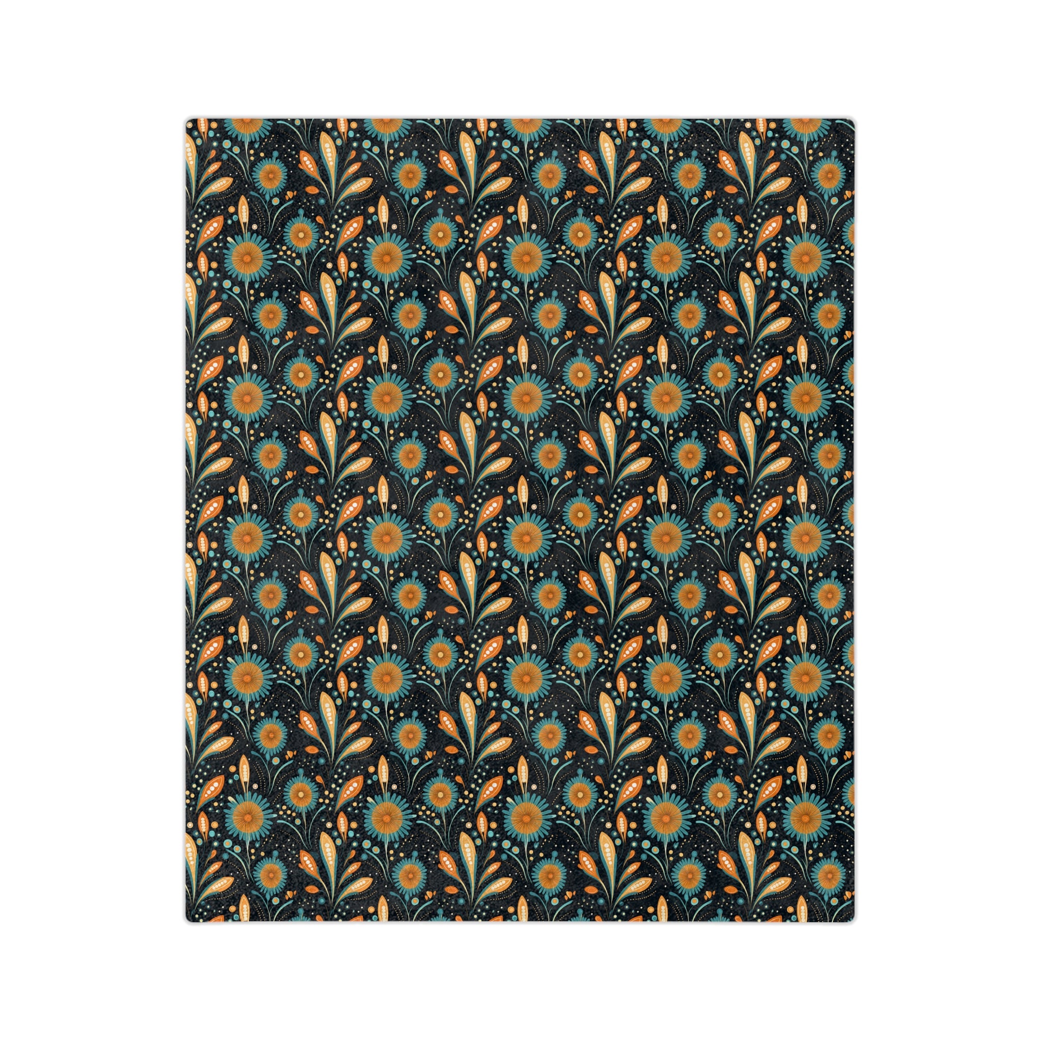 Sol y Alegría (Sun and Joy) Collection-Floral Velvet Throw Blanket Teal & Gold Microfiber Pattern - Creations by Chris and Carlos