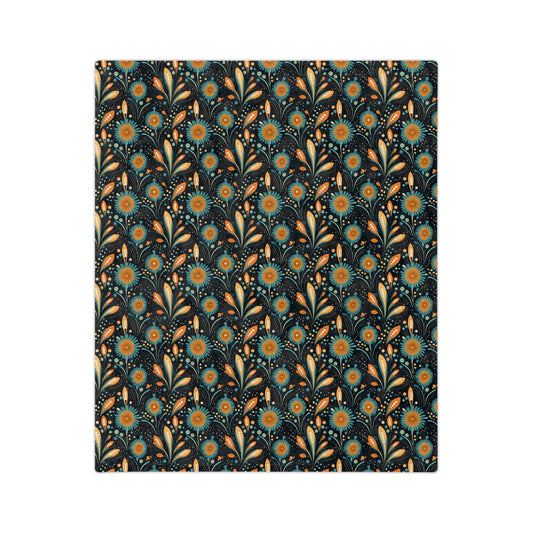 Sol y Alegría (Sun and Joy) Collection-Floral Velvet Throw Blanket Teal & Gold Microfiber Pattern - Creations by Chris and Carlos