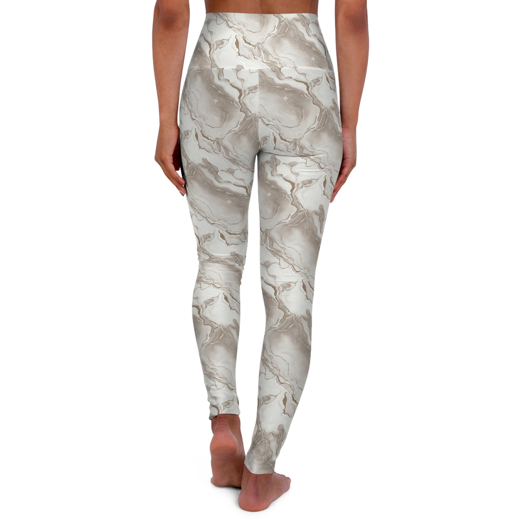 Marble Print High-Waisted Yoga Leggings — Soft Gray Stone Pattern - Creations by Chris and Carlos