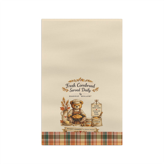 Old Soul Harvest™ Fresh Cornbread Served Daily Bear Tea Towel - Tea Towel from Old Soul Harvest Cozy Kitchen