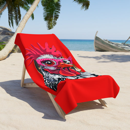 Red Rooster Beach Towel — Funky Sunglass Chicken Print - Creations by Chris and Carlos