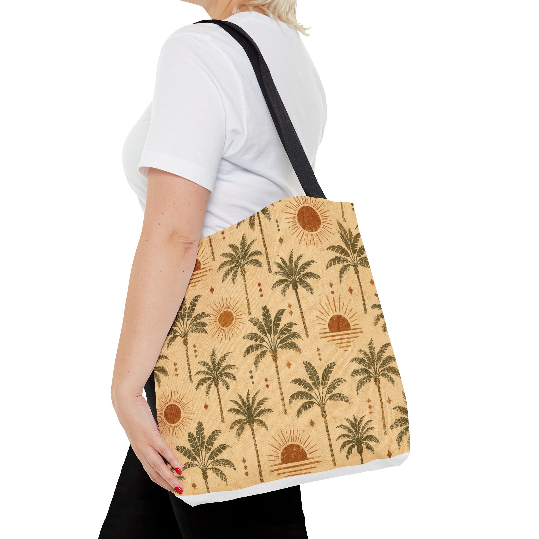 Palm Tree Sunset Tote Bag – Vintage Tropical Canvas Beach Shopper - Creations by Chris and Carlos