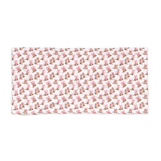 Seashell Pattern Beach Towel – Pink Shell Print Summer Towel - Creations by Chris and Carlos
