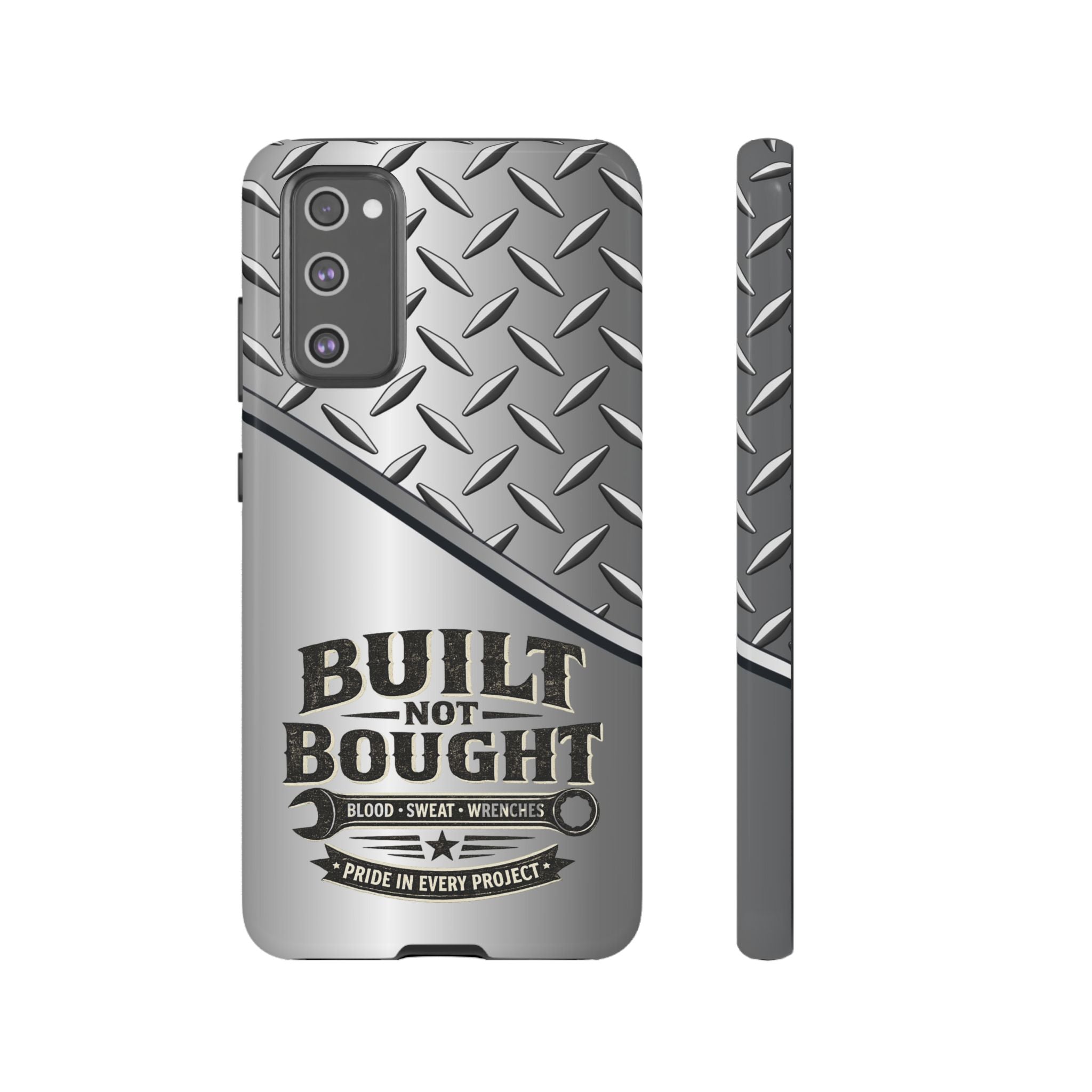 Built Not Bought Metal Diamond-Plate Phone Case — Rugged Tool Lover Gift - Creations by Chris and Carlos
