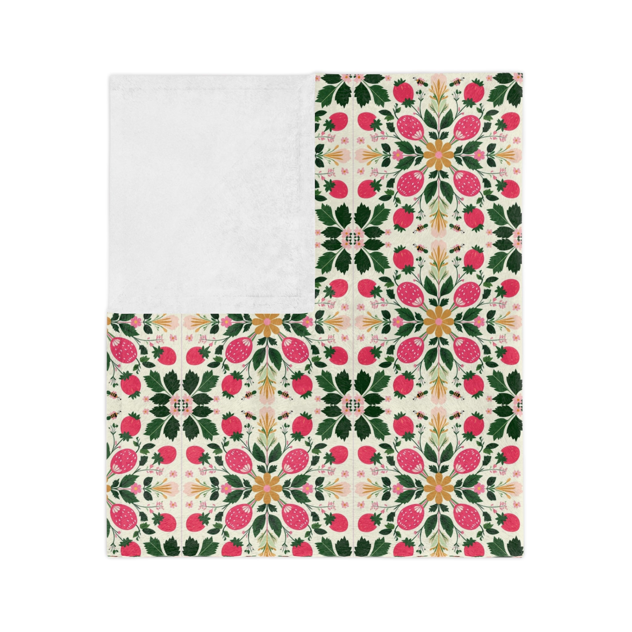 Floral Kaleidoscope Velveteen Blanket – Pink Green Geometric Microfiber Throw - Creations by Chris and Carlos