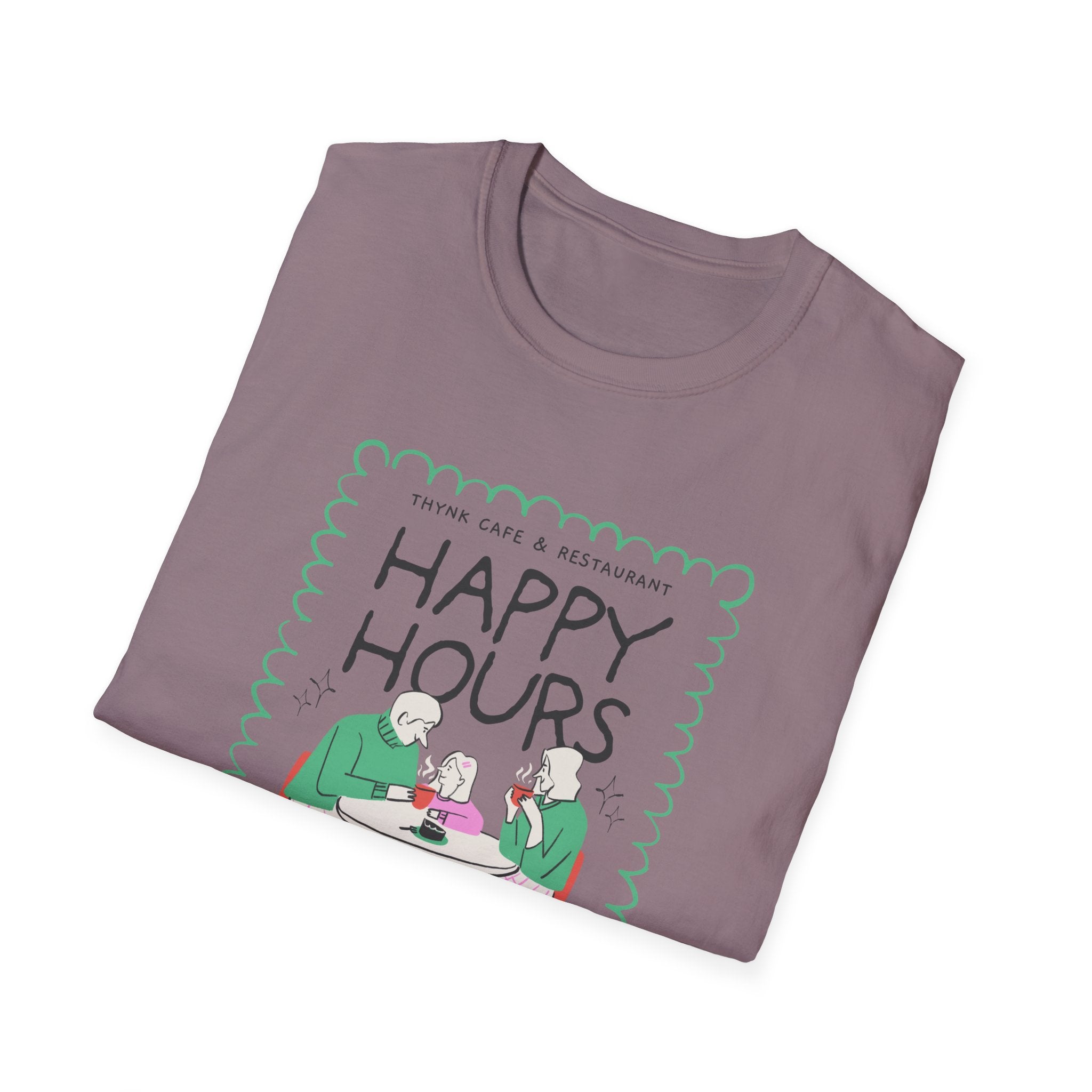 Happy Hours T-Shirt — Illustration of Friends Drinking at Cafe - Creations by Chris and Carlos