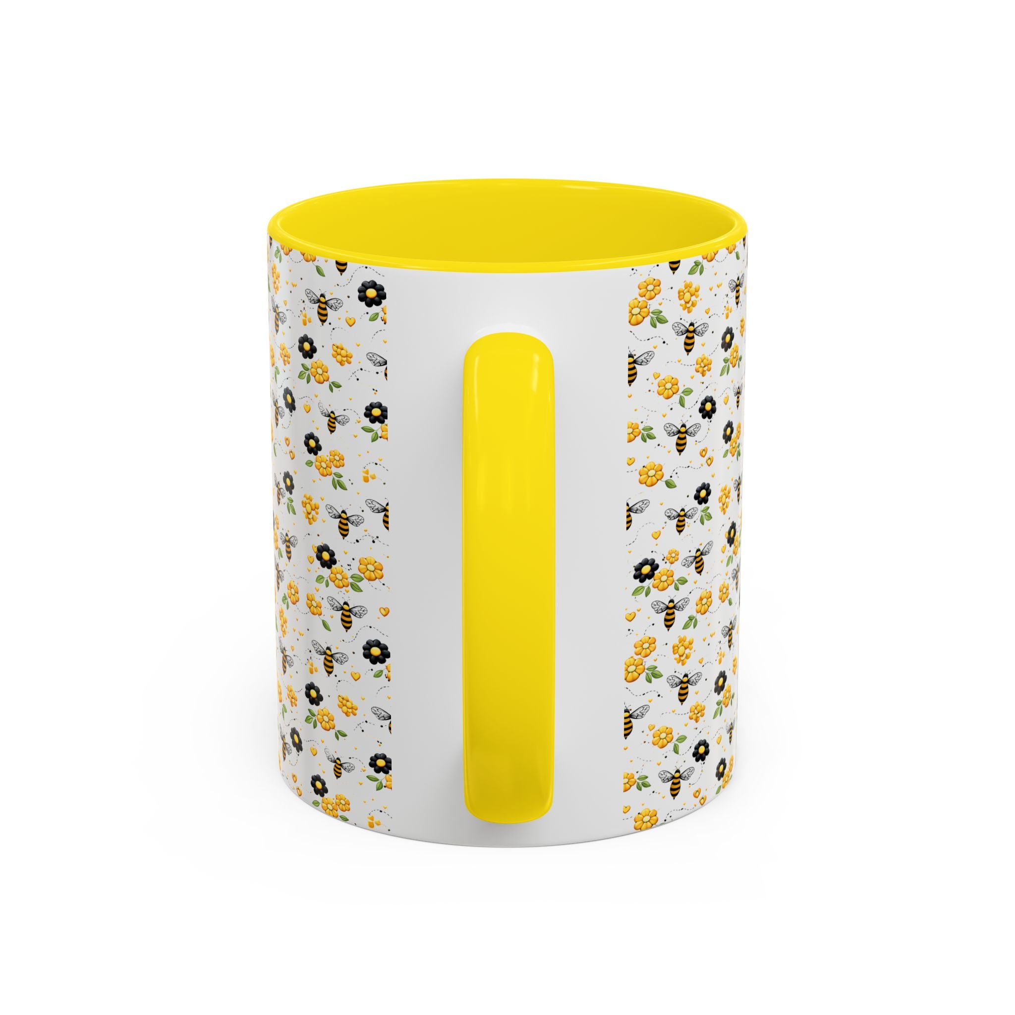 Bee & Yellow Floral Accent Coffee Mug – Cute Spring Floral Pattern (11/15oz) - Creations by Chris and Carlos