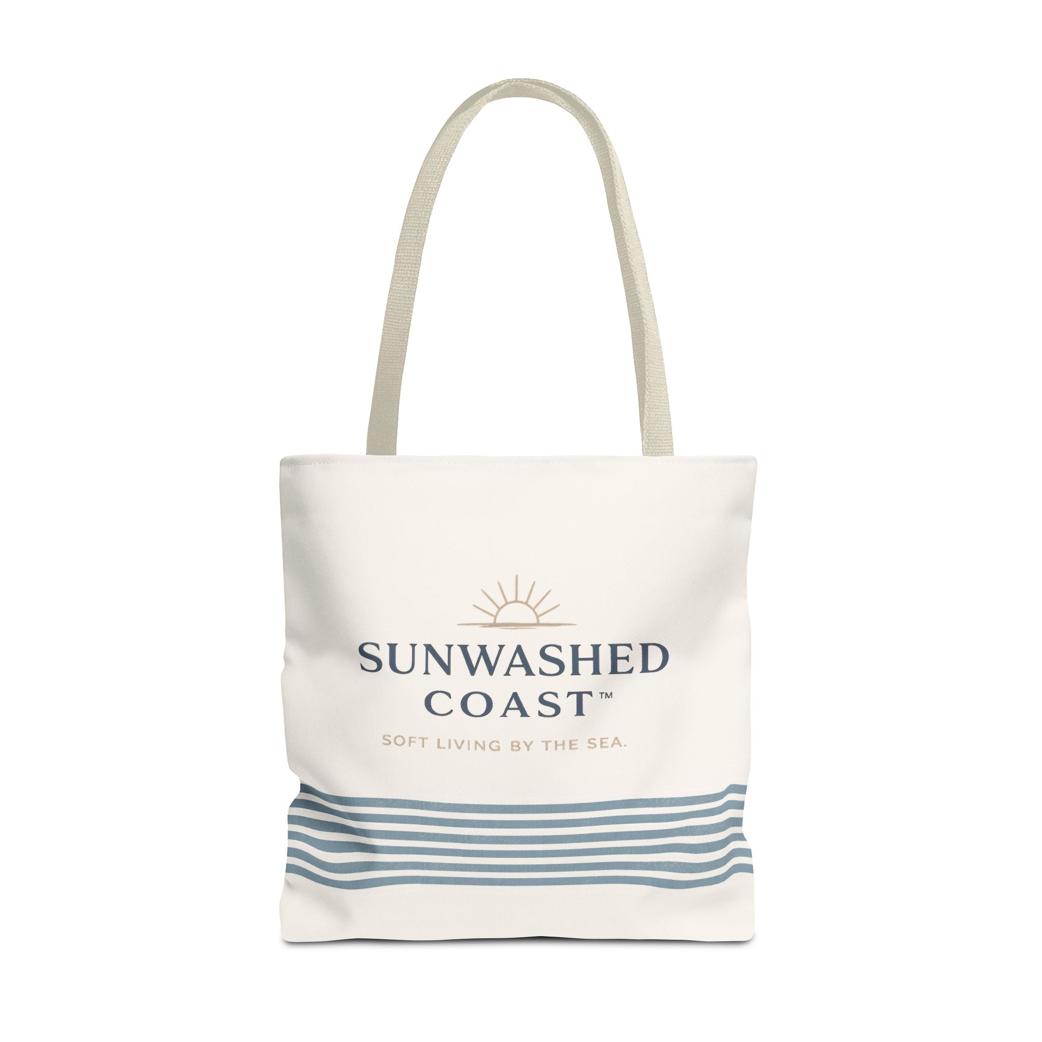 Sunwashed Coast Tote Bag – Coastal Striped Beach Canvas Tote (“Sunwashed Coast” Logo) - Creations by Chris and Carlos