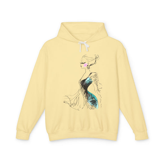 Fashion Sketch Hoodie — Elegant Brushstroke Dress Illustration - Creations by Chris and Carlos