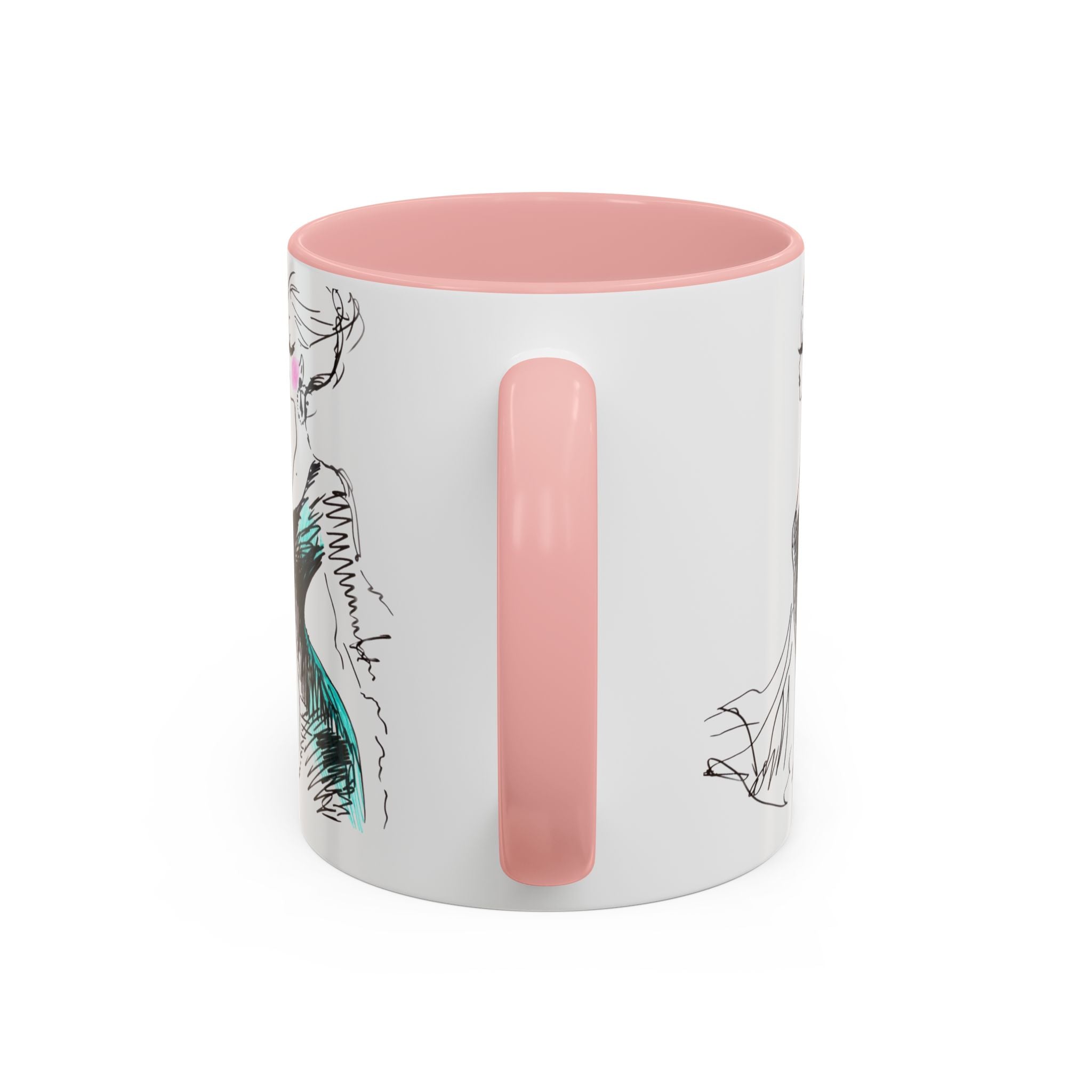 Fashion Sketch Accent Coffee Mug — Chic Hand-Drawn Dress Illustration (11/15 oz) - Creations by Chris and Carlos
