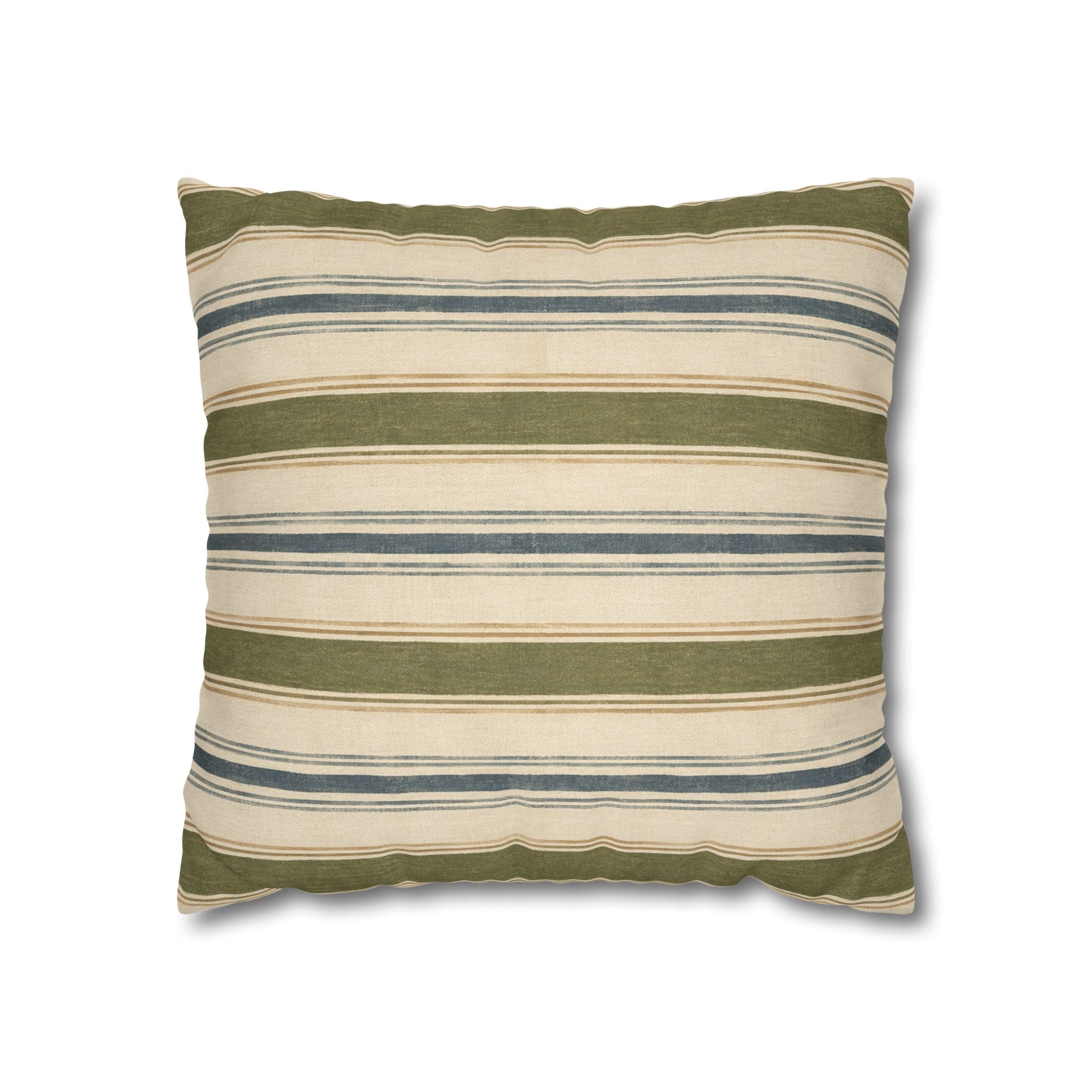 Striped Green Blue Throw Pillowcase — Coastal Farmhouse Square Accent Pillow Cover - Creations by Chris and Carlos