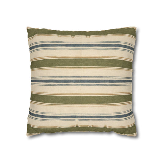 Striped Green Blue Throw Pillowcase — Coastal Farmhouse Square Accent Pillow Cover - Creations by Chris and Carlos