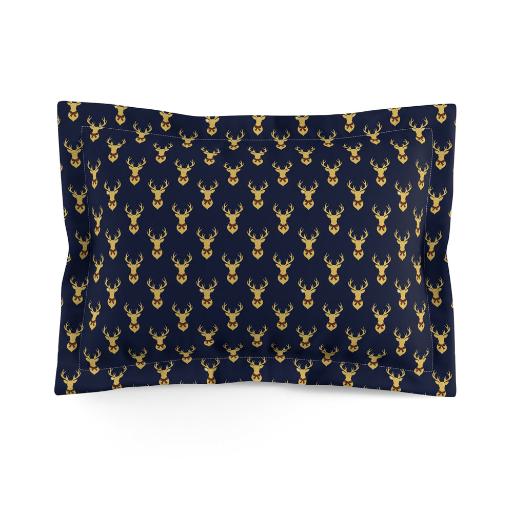 Gold Deer Head Pattern Pillow Sham — Navy Microfiber Decorative Pillowcase