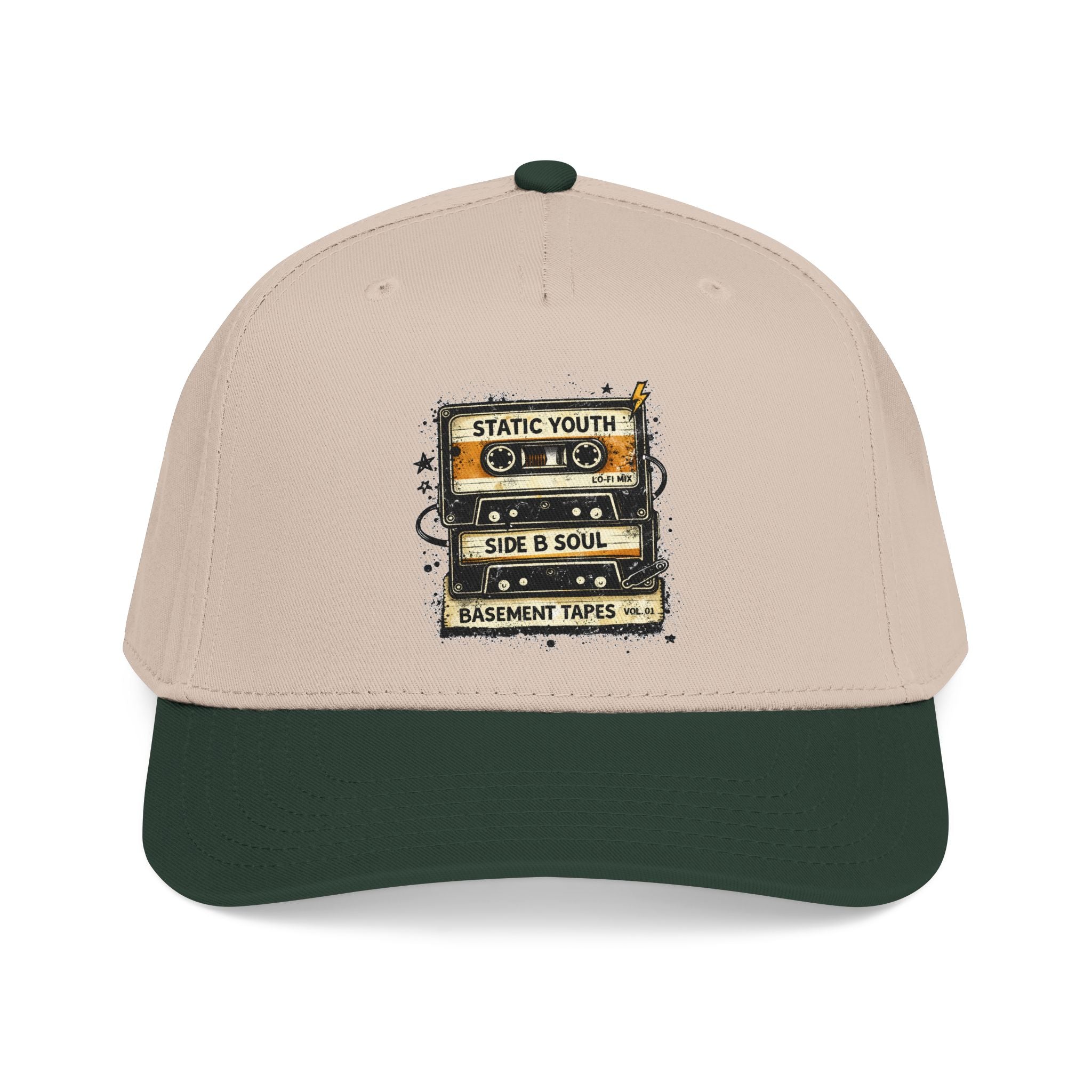 Vintage Cassette Baseball Cap — "Static Youth / Side B Soul" Retro Tape Design - Creations by Chris and Carlos