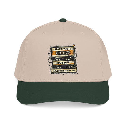 Vintage Cassette Baseball Cap — "Static Youth / Side B Soul" Retro Tape Design - Creations by Chris and Carlos