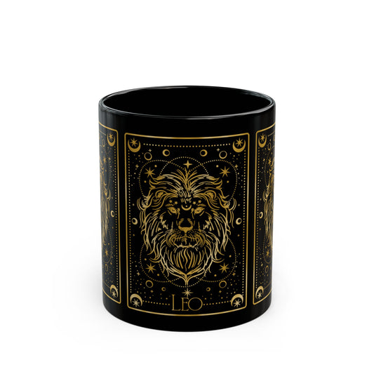 Leo Zodiac Black Mug — Gold Lion Astrology Coffee Cup (11oz/15oz) - Creations by Chris and Carlos