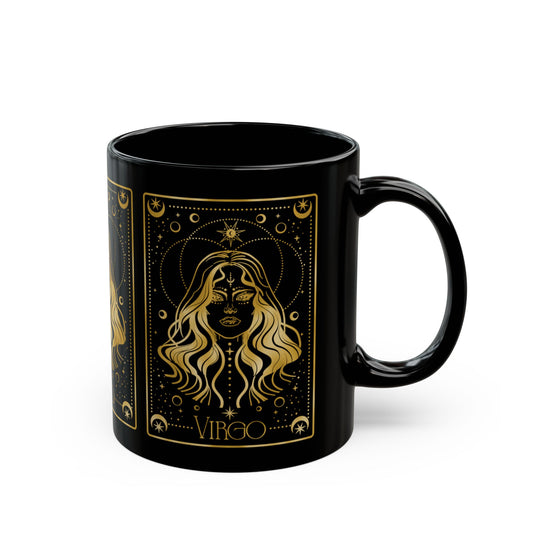 Virgo Zodiac Black Mug — Gold Astrological Design (11oz, 15oz) - Creations by Chris and Carlos