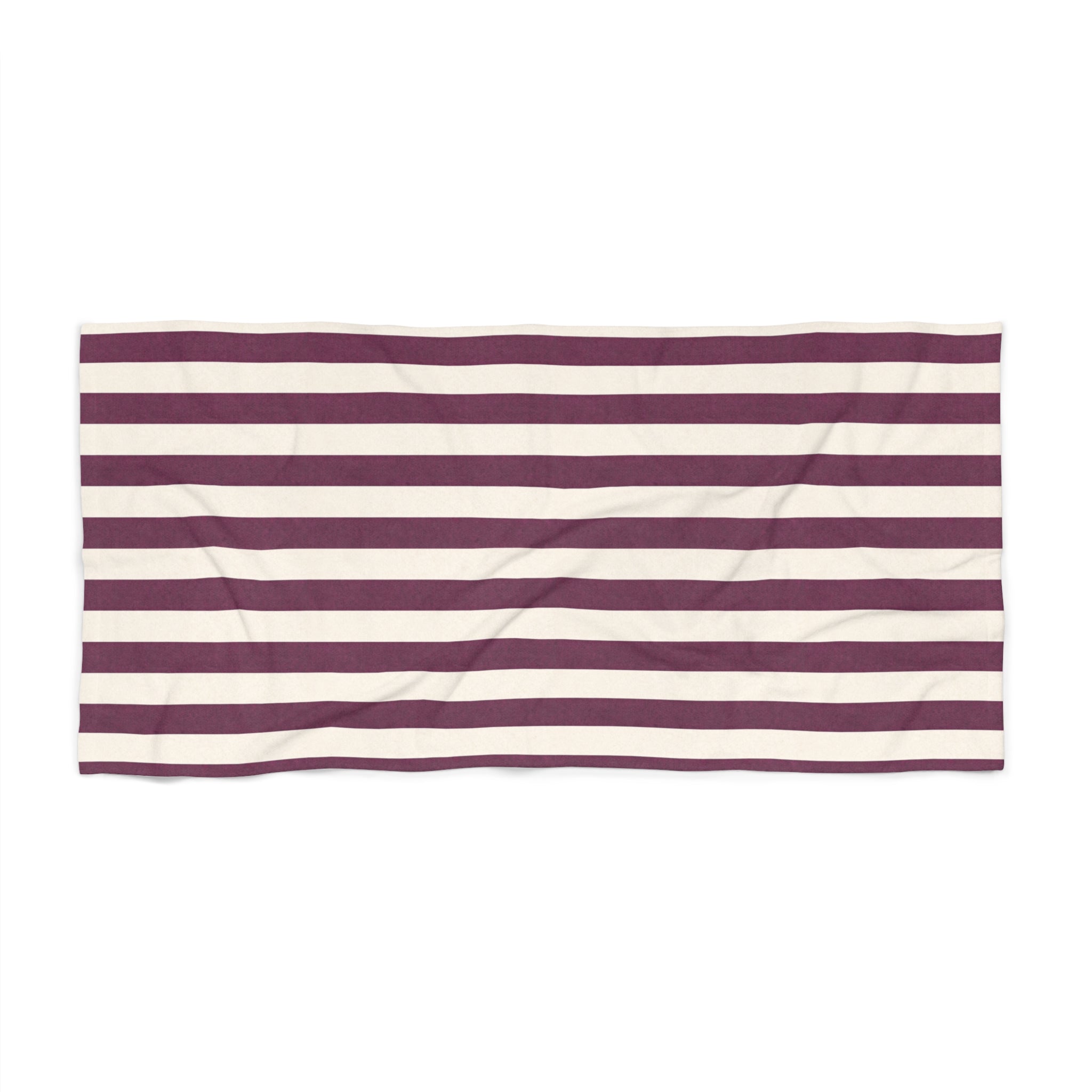 Striped Maroon & White Beach Towel — Classic Nautical Summer Towel - Creations by Chris and Carlos