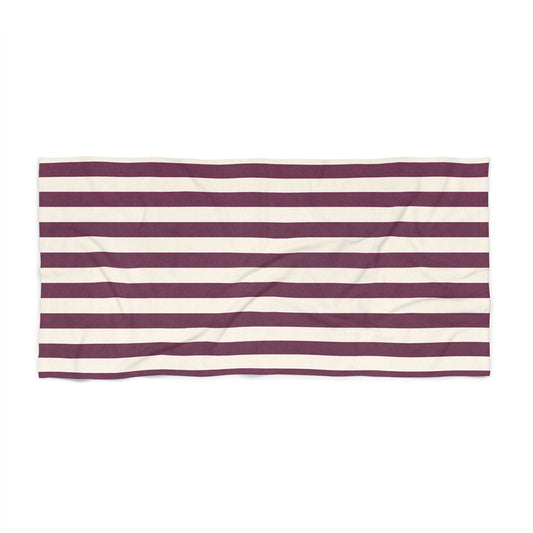 Striped Maroon & White Beach Towel — Classic Nautical Summer Towel - Creations by Chris and Carlos