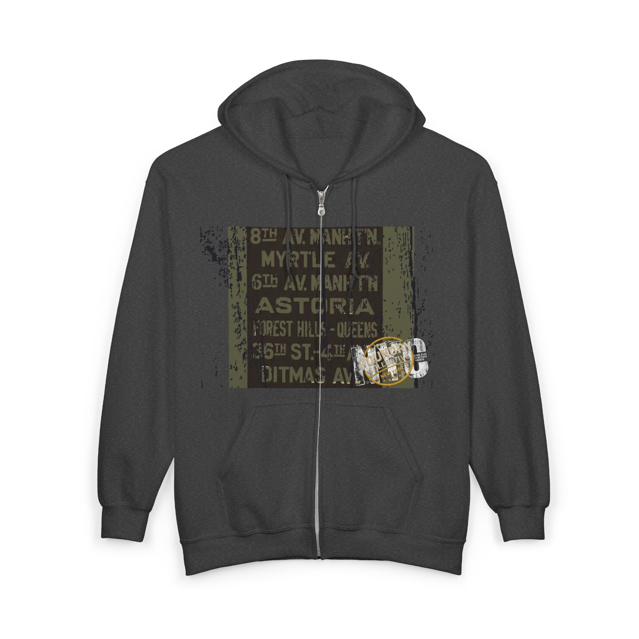 NYC Subway Vintage Sign Zip Hoodie — Astoria Bowery Canal Street Graphic - Creations by Chris and Carlos