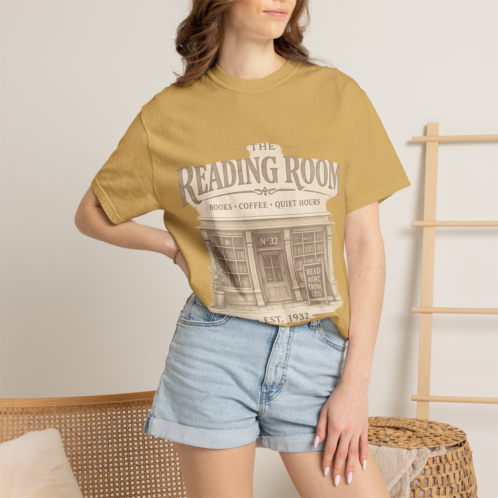Reading Room T-Shirt – Vintage Bookshop Cafe Graphic Tee ("The Reading Room") - Creations by Chris and Carlos