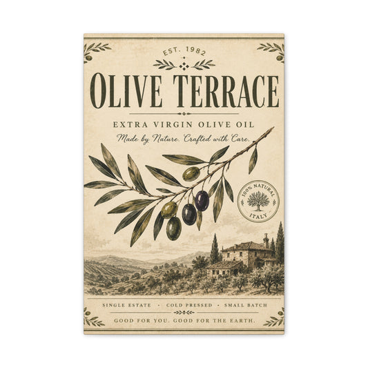 Olive Terrace Canvas Wall Art — Vintage Olive Oil Kitchen Print - Creations by Chris and Carlos