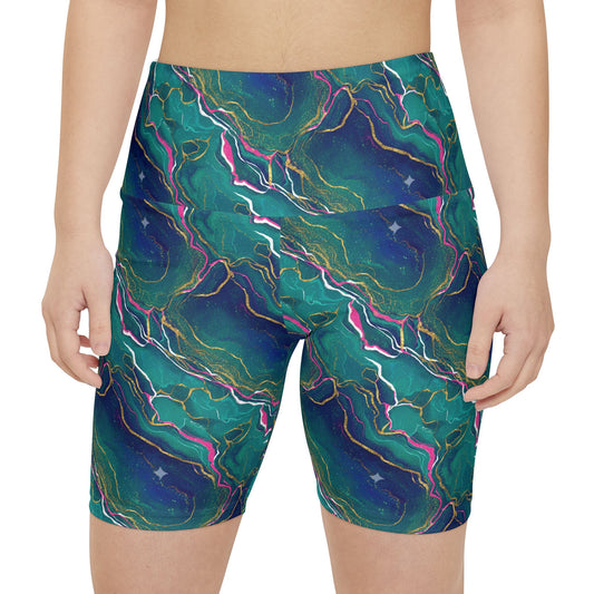 Marble Swirl Women's Workout Shorts — Multi Gold Athletic Biker Shorts - Creations by Chris and Carlos