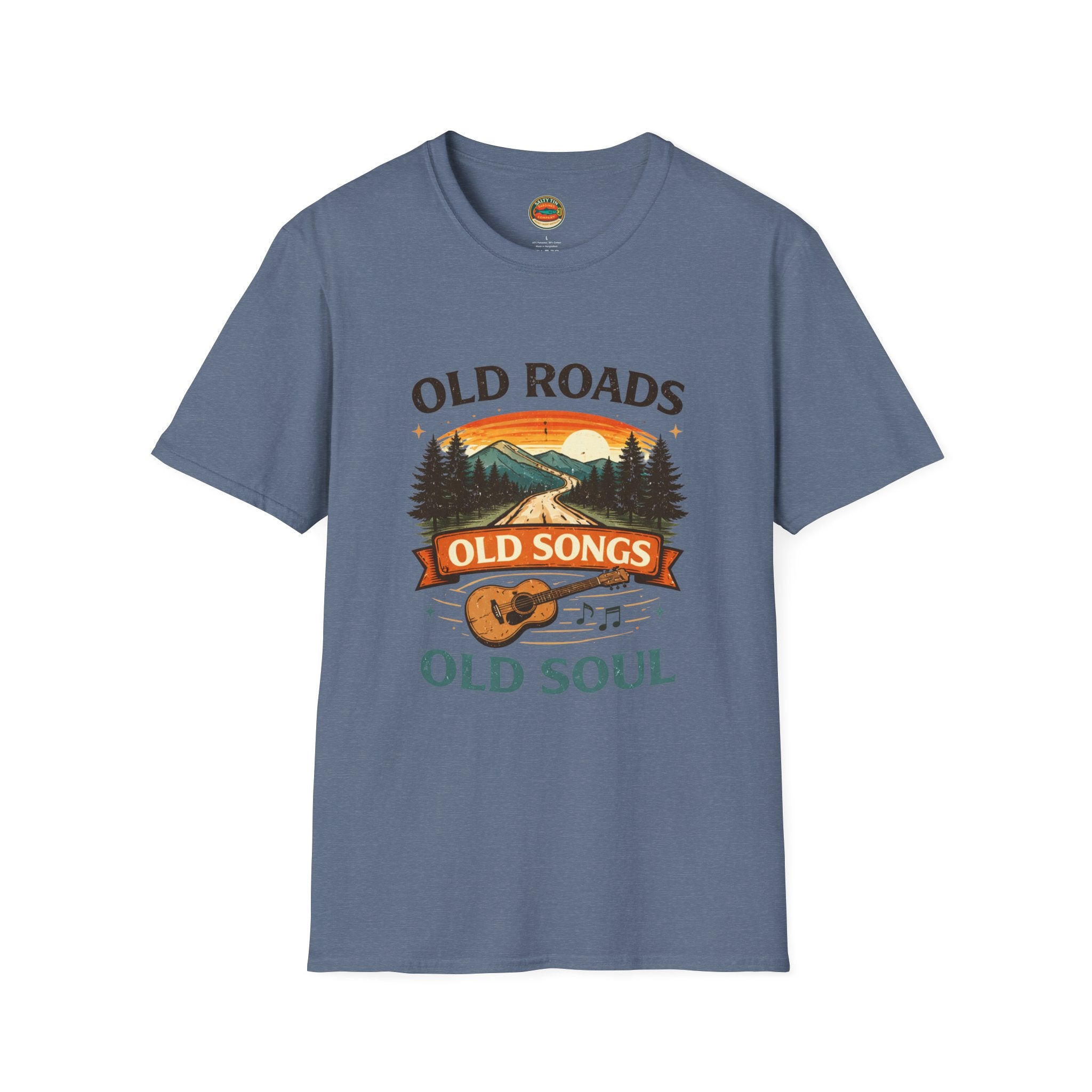 Old Roads Old Songs Old Soul T-Shirt – Vintage Guitar & Mountain Graphic - Creations by Chris and Carlos