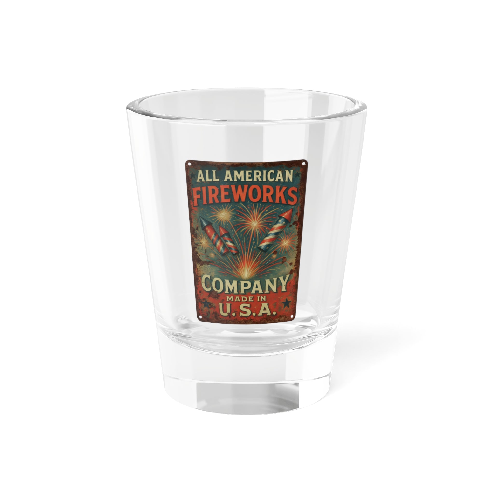 Fireworks Shot Glass — 'All American Fireworks Company' 1.5oz Vintage Patriotic Shooter - Creations by Chris and Carlos