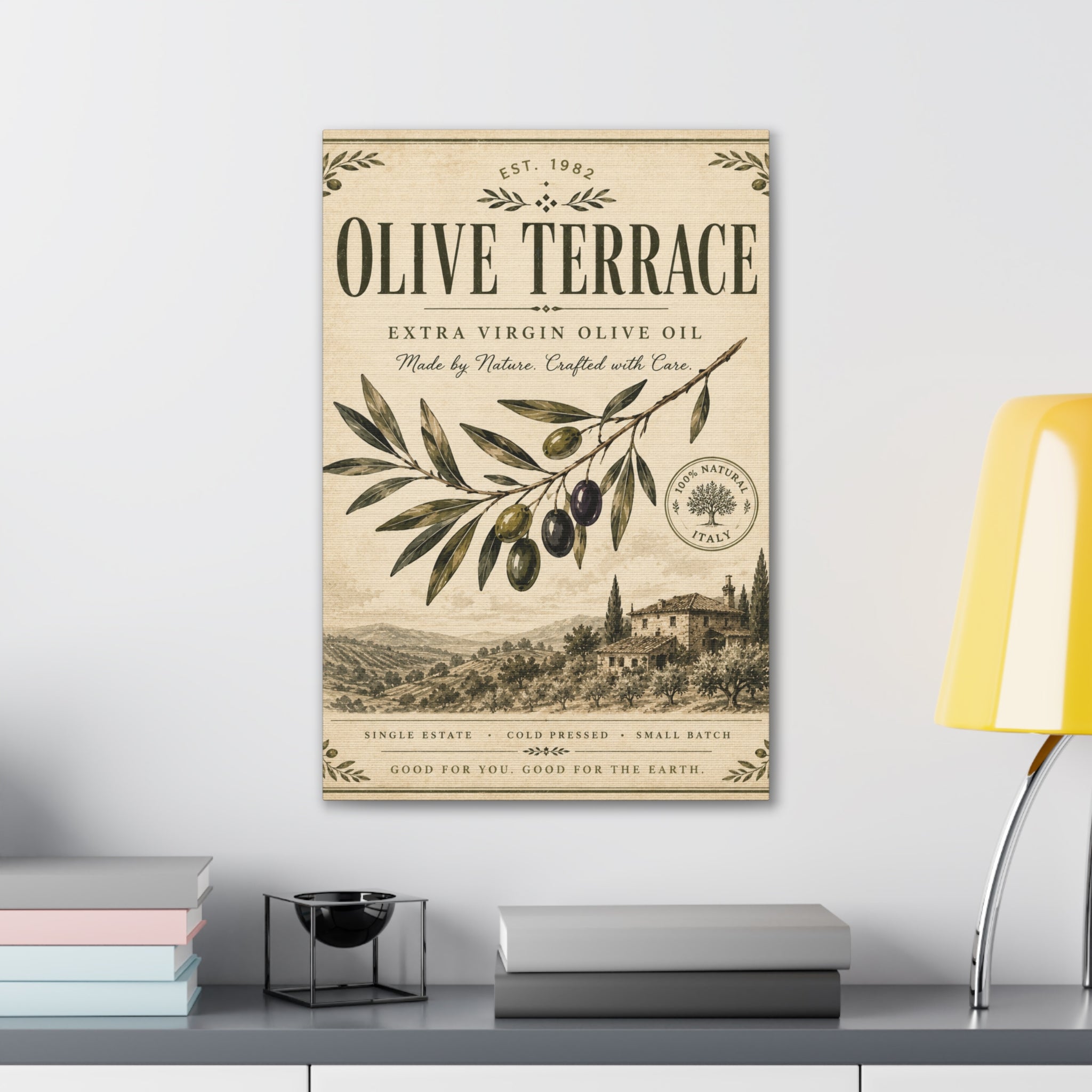 Olive Terrace Canvas Wall Art — Vintage Olive Oil Kitchen Print - Creations by Chris and Carlos