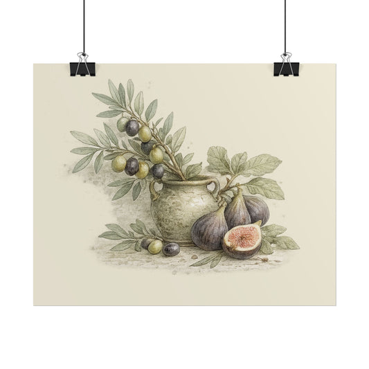 Botanical Fig & Olive Still Life Rolled Poster — Vintage Kitchen Wall Art - Creations by Chris and Carlos