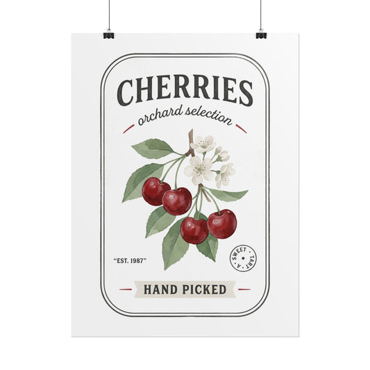Cherry Orchard Poster — 'Cherries Hand Picked' Vintage Botanical Print - Creations by Chris and Carlos